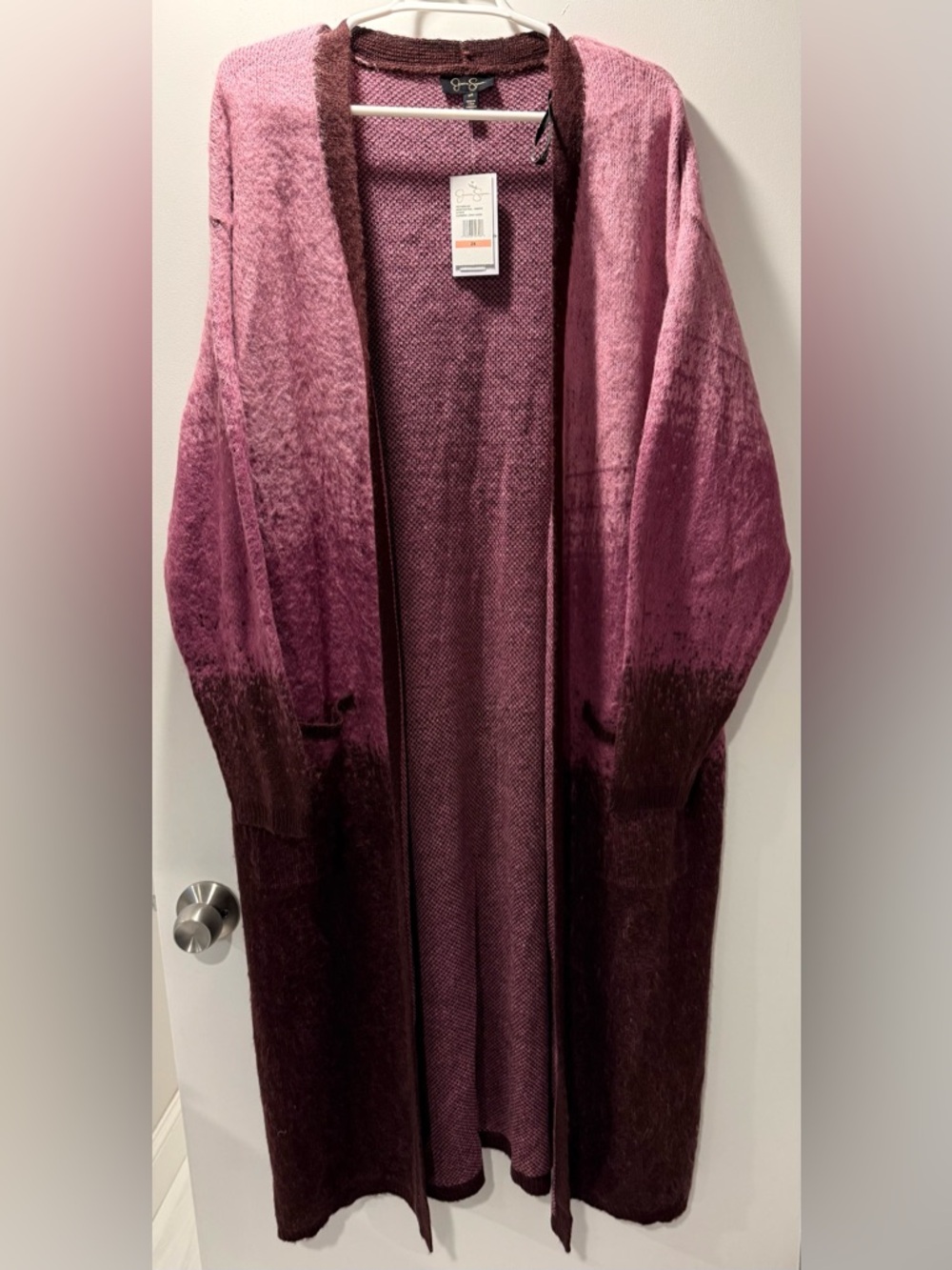 Jessica Simpson Ombre Pink to Burgundy Long Open Cardigan